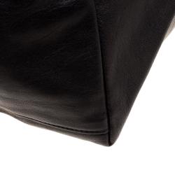 Pre Owned Long Champ Black Leather Oversize Le Pliage Tote