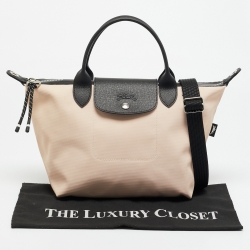 Pre Owned Longchamp Le Pliage Energy Black/Peach Leather and Nylon Tote