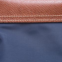 Pre Owned Longchamp Navy Blue Paris Print Nylon Medium Le Pliage Tote