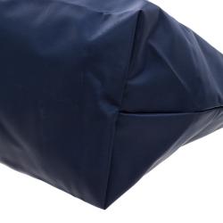 Pre Owned Longchamp Navy Blue Paris Print Nylon Medium Le Pliage Tote