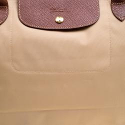 Pre Owned Longchamp Beige Coated Nylon Le Pliage Shoppiing Tote