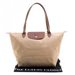 Pre Owned Longchamp Beige Coated Nylon Le Pliage Shoppiing Tote