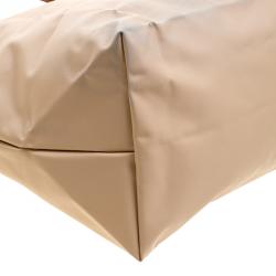 Pre Owned Longchamp Beige Coated Nylon Le Pliage Shoppiing Tote