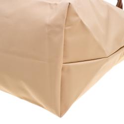 Pre Owned Longchamp Beige Coated Nylon Le Pliage Shoppiing Tote