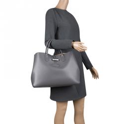 Pre Owned Longchamp Grey Leather Roseau Tote