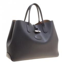 Pre Owned Longchamp Grey Leather Roseau Tote