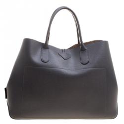 Pre Owned Longchamp Grey Leather Roseau Tote