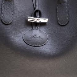 Pre Owned Longchamp Grey Leather Roseau Tote