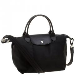 Pre Owned Longchamp Black Nylon Small Le Pliage Tote