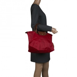 Pre Owned Longchamp Red Nylon Medium Le Pliage Tote
