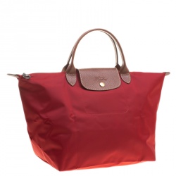 Pre Owned Longchamp Red Nylon Medium Le Pliage Tote