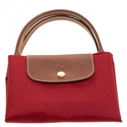 Pre Owned Longchamp Red Nylon Medium Le Pliage Tote