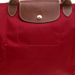 Pre Owned Longchamp Red Nylon Medium Le Pliage Tote