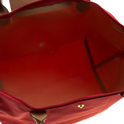 Pre Owned Longchamp Red Nylon Medium Le Pliage Tote