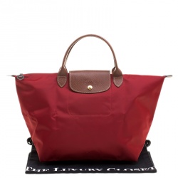 Pre Owned Longchamp Red Nylon Medium Le Pliage Tote