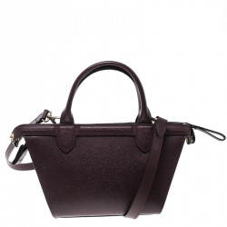 Pre Owned Longchamp Burgundy Leather Small Le Pliage Heritage Tote