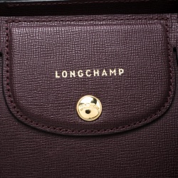 Pre Owned Longchamp Burgundy Leather Small Le Pliage Heritage Tote