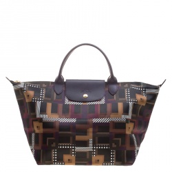 Pre Owned Longchamp Multicolor Printed Satin Medium Le Pliage Tote