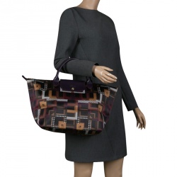 Pre Owned Longchamp Multicolor Printed Satin Medium Le Pliage Tote