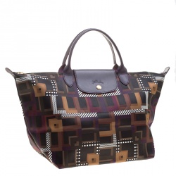 Pre Owned Longchamp Multicolor Printed Satin Medium Le Pliage Tote
