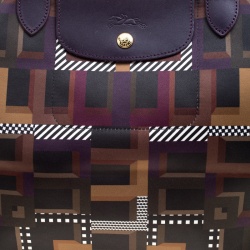 Pre Owned Longchamp Multicolor Printed Satin Medium Le Pliage Tote