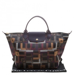 Pre Owned Longchamp Multicolor Printed Satin Medium Le Pliage Tote