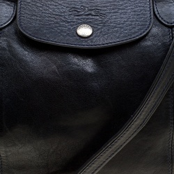 Pre Owned Longchamp Navy Blue Leather Small Le Pliage Tote