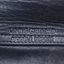 Pre Owned Longchamp Navy Blue Leather Small Le Pliage Tote