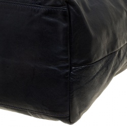 Pre Owned Longchamp Navy Blue Leather Small Le Pliage Tote