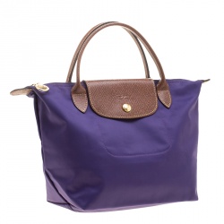 Pre Owned Longchamp Purple Nylon Medium Le Pliage Tote