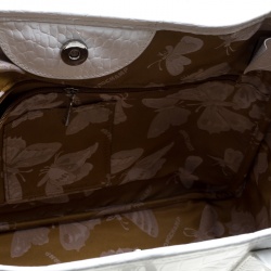 Pre Owned Longchamp White Glaze Croc Embossed Leather Roseau Tote