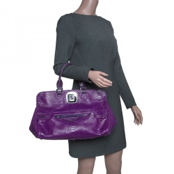 Longchamp Purple Python Embossed Leather Gatsby Tote