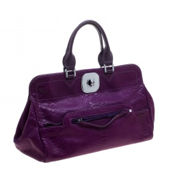 Longchamp Purple Python Embossed Leather Gatsby Tote