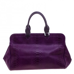Longchamp Purple Python Embossed Leather Gatsby Tote