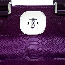 Longchamp Purple Python Embossed Leather Gatsby Tote