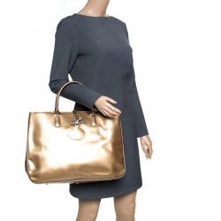 Longchamp Metallic Beige Patent Leather Roseau Tote