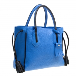 Pre Owned Longchamp Blue Textured Leather Penelope Fantaisie Tote