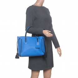Pre Owned Longchamp Blue Textured Leather Penelope Fantaisie Tote