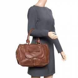 Longchamp Brown Leather Balzane Roots Top Handle Bag