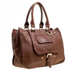 Longchamp Brown Leather Balzane Roots Top Handle Bag
