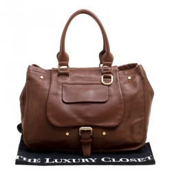 Longchamp Brown Leather Balzane Roots Top Handle Bag