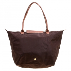 Pre Owned Longchamp Brown Nylon and Leather Medium Le Pliage Tote