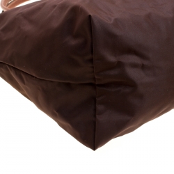 Pre Owned Longchamp Brown Nylon and Leather Medium Le Pliage Tote