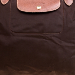 Pre Owned Longchamp Brown Nylon and Leather Medium Le Pliage Tote