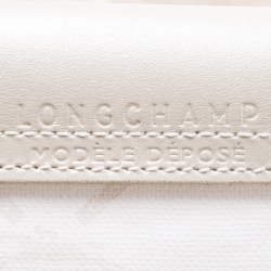 Longchamp White/Light Gold Logo Printed Coated Canvas Le Pliage Tote