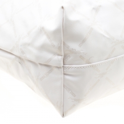 Longchamp White/Light Gold Logo Printed Coated Canvas Le Pliage Tote