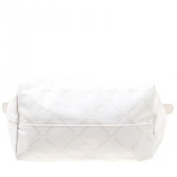 Longchamp White/Light Gold Logo Printed Coated Canvas Le Pliage Tote