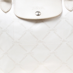 Longchamp White/Light Gold Logo Printed Coated Canvas Le Pliage Tote