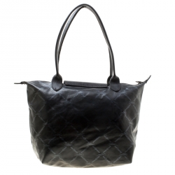 Pre Owned Longchamp Black Coated Fabric and Leather Le Pliage Tote