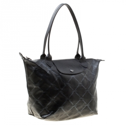 Pre Owned Longchamp Black Coated Fabric and Leather Le Pliage Tote